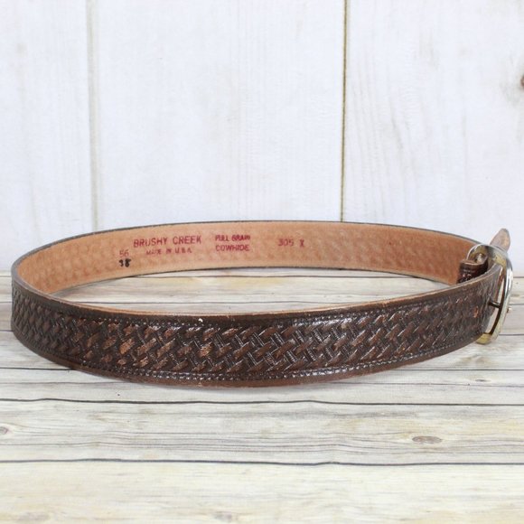Brushy Creek Brown Basket Weave Pattern Full Grain Cowhide Leather Belt Size 38 - Picture 2 of 9